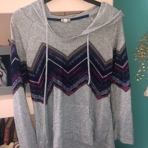 Chevron long sleeve shirt with hoodie